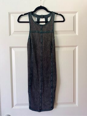 Free People Gray Tank Midi Dress with Teal Contrast Stitching
